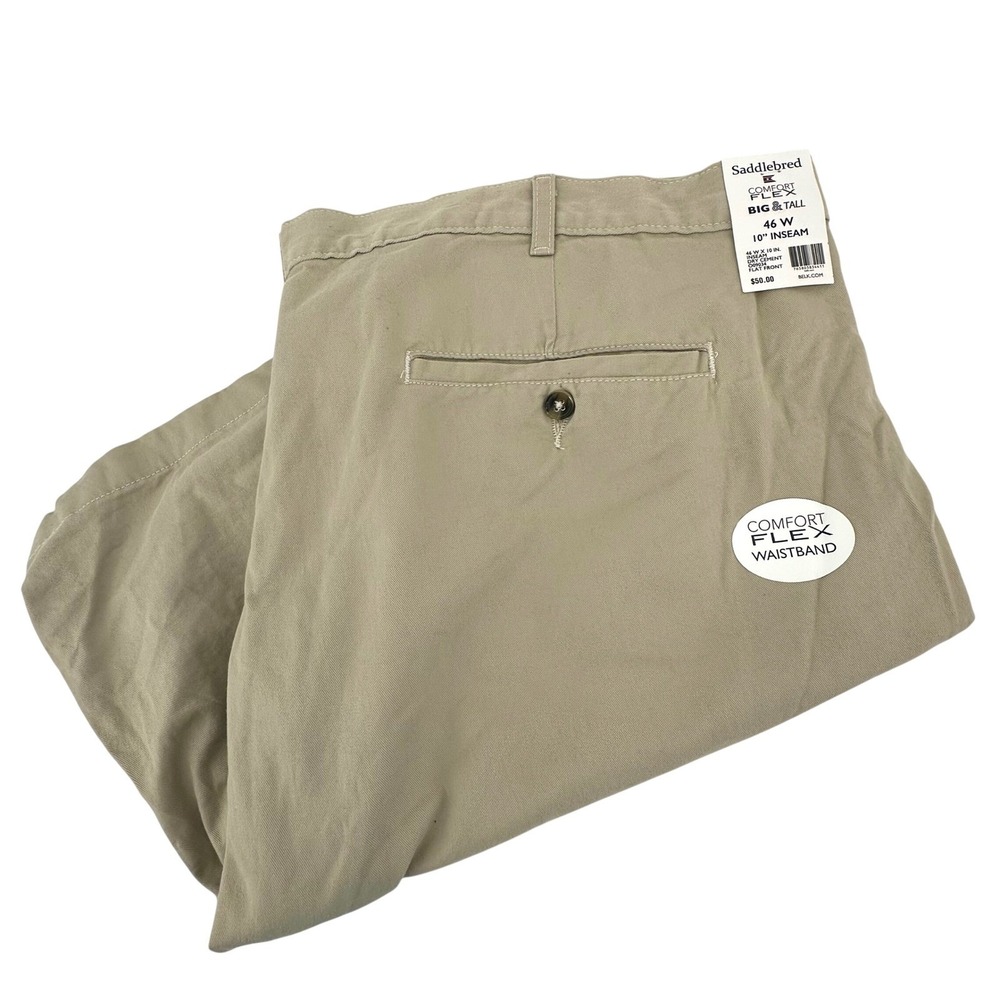NWT Saddlebred Mens Big Tall Comfort Flex Shorts 46W 10 Inseam Dry Cement Khaki